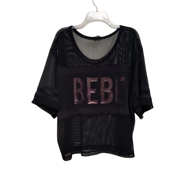 Bebe Sport Black Mesh Logo Active Top Boxy T-Shirt - Picture 5 of 11